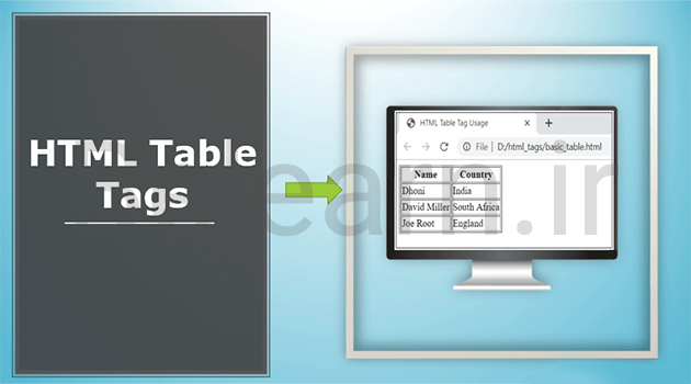 کاربرد تگ Table در HTML